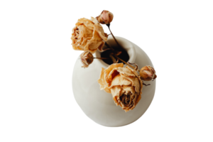 White flower vase and dried roses isolated on a transparent background png