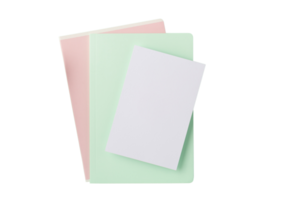 White, green and pink notebooks isolated on a transparent background png