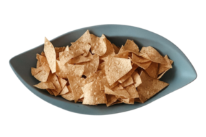 Blue bowl with chips isolated on a transparent background png