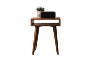 Brown side table with vase and plant isolated on a transparent background png