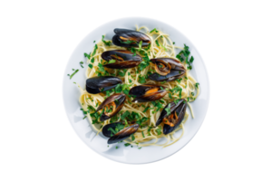 White plate with sea food isolated on a transparent background png