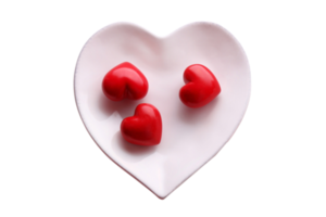 White heart plate with red hearts isolated on a transparent background png
