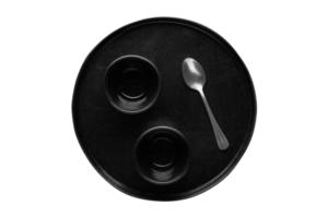 negro lámina, tazas y plata cuchara aislado en un transparente antecedentes png