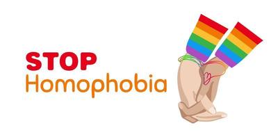 arco iris detener firmar con un manos y texto detener homofobia para el internacional día en contra homofobia sin fondo, aislado, acortar Arte. vector