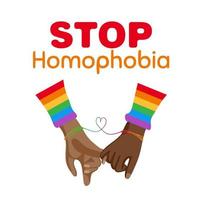 Rainbow stop sign with a hands and text Stop Homophobia for the International Day Against Homophobia. Without background, isolated, clip art. vector