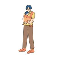 Dad carries his daughter in his arms Cheerful cartoon characters. Vector illustration. Happy Family Sparetime of Kids and Daddy on Maternity Leave