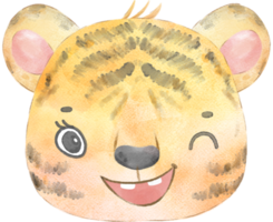 cute happy adorable baby tiger face watercolour animals wildlife cartoon painting png