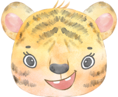 cute happy adorable baby tiger face watercolour animals wildlife cartoon painting png