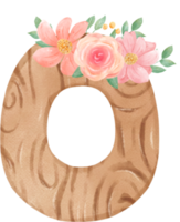 schattig waterverf bloemen houten alfabet brief O png