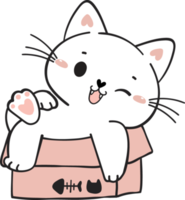 cute funny playful naughty white kitty cat pet in cardboard box animal doodle drawing png