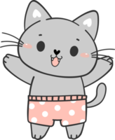 cute funny summer beach playful kitten cat in shorts cartoon animal hand drawing doodle png