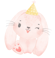 adorabile capriccioso contento bambino rosa coniglietto coniglio con colorato festa cappello, bambini acquerello illustrazione png