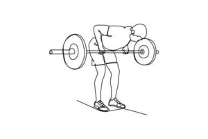 Single one-line drawing a man lifting barbel in the gym. fitness tools concept. Continuous line drawing design graphic vector illustration.