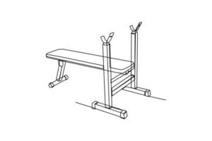 Single one-line drawing a bench press to train the arm muscle. fitness tools concept. Continuous line drawing design graphic vector illustration.