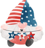 cute festive fun 4th of July Gnome watercolour celebrating America Independence freedom day cartoon hand drawing png