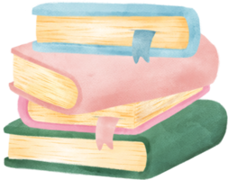 mucchio di carino acquerello dolce pastello moderno chiuso libro cartone animato illustrazione png