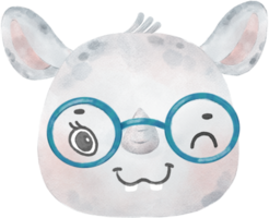 schattig waterverf nerd wild neushoorn dier slijtage bril tekenfilm schilderij png