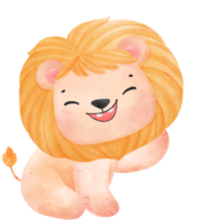 mignonne content bébé Lion enfant espiègle innocence animal dessin animé aquarelle illustration png