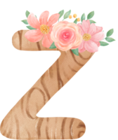 linda acuarela floral de madera alfabeto letra z png