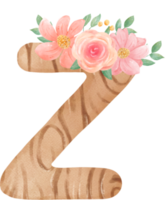 cute watercolour FLORAL wooden Alphabet letter Z png