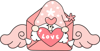 mignonne content sucré rose Valentin gnome dessin animé griffonnage main dessin png