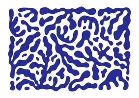 Horizontal poster with blue abstract freehand algae in style art Matisse on white background vector