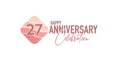27 years anniversary logo vector illustration design celebration with pink geometric design