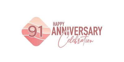 91 years anniversary logo vector illustration design celebration with pink geometric design