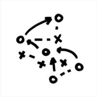 Sports tactics and strategy. Scheme of movement of team player. Combination of crosses and circles with path arrows. Pitch ball instructions. vector