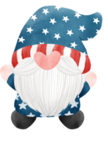 cute fun happy 4th of July Gnome celebrating America freedom independence day watercolour illustration png