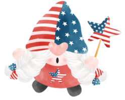 linda festivo divertido 4to de julio gnomo acuarela celebrando America independencia libertad día dibujos animados mano dibujo png