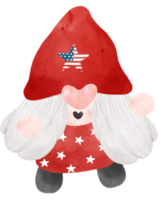 cute fun happy 4th of July Gnome celebrating America freedom independence day watercolour illustration png