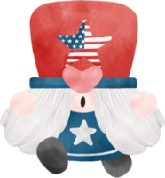 cute fun happy 4th of July Gnome celebrating America freedom independence day watercolour illustration png