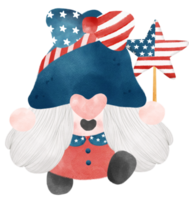 linda festivo divertido 4to de julio gnomo acuarela celebrando America independencia libertad día dibujos animados mano dibujo png