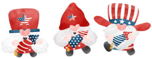 cute festive fun 4th of July Gnome watercolour celebrating America Independence freedom day cartoon hand drawing png