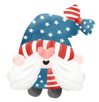 cute fun happy 4th of July Gnome celebrating America freedom independence day watercolour illustration png