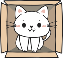 söt rolig lekfull stygg vit pott katt sällskapsdjur i kartong låda djur- klotter teckning png