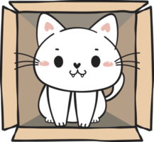 cute funny playful naughty white kitty cat pet in cardboard box animal doodle drawing png