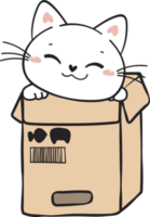 süß komisch spielerisch frech Weiß Kitty Katze Haustier im Karton Box Tier Gekritzel Zeichnung png