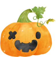 cute watercolour Halloween autumn pumpkins with face carved cartoon hand drawn png