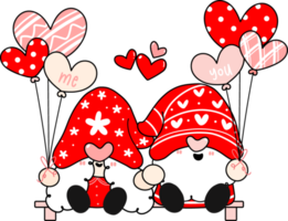 Cute Happy sweet red Valentine Gnome cartoon doodle hand drawing png