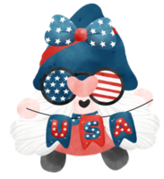 carino festivo divertimento 4 ° di luglio gnomo acquerello festeggiare America indipendenza la libertà giorno cartone animato mano disegno png