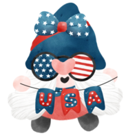 cute festive fun 4th of July Gnome watercolour celebrating America Independence freedom day cartoon hand drawing png