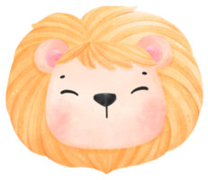 cute watercolour happy baby lion wildlife animal face head cartoon nursery illustration png