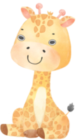 watercolour cute happy baby giraffe animal cartoon hand drawn png