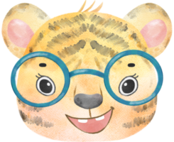 cute watercolor nerd wild tiger animal wear glasses cartoon painting png