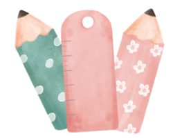 cute watercolour sweet pastel school pencils and ruler cartoon illustration painting png