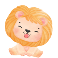 mignonne content bébé Lion enfant espiègle innocence animal dessin animé aquarelle illustration png