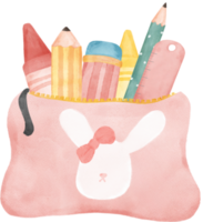 cute pastel school pencil stationary girly pouch bag  stationary cartoon  watercolour illustration png