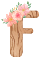 cute watercolour floral wooden Alphabet letter F png